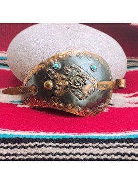 Vtg Israeli / Middle Eastern Hammered Copper Hair Clip Bun Decoration Barrette